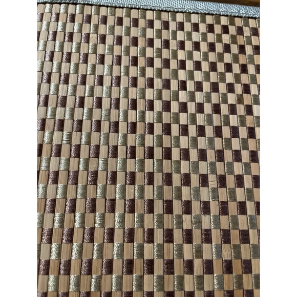 Odd shaped tan brown checkerboard patterned woven placemats set of four - Picture 4 of 6